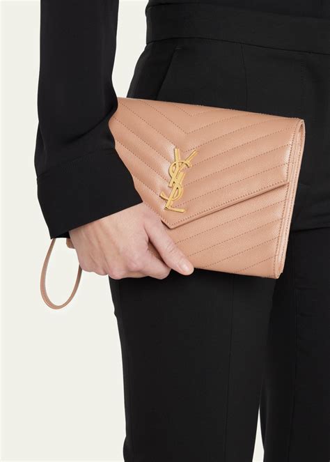 saint laurent ysl monogram grain de poudre clutch bag